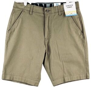 IRON CO. Men's Stretch Waist Flat Front Shorts Size 31 Color Buck Brown NWT